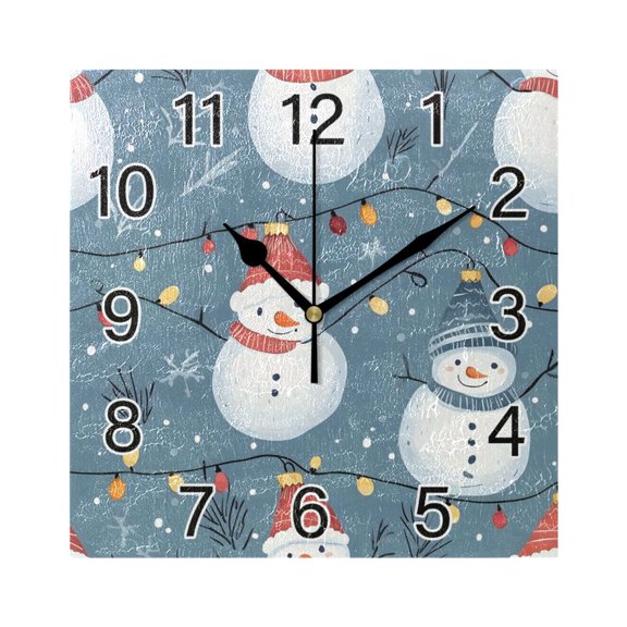 Ryvnso Snowman Christmas Wall Clock Square Silent Non-Ticking Battery Operated 7.78"