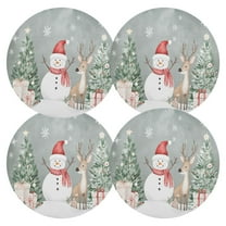Ryvnso Snowman Deer in Christmas Round Plate Mats Dining Table Placemat Set of 4 for Holiday Decoration