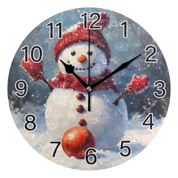 Ryvnso Snowman Play Ball Christmas Wall Clock Non Ticking Silent Kitchen Clock Battery Operated Clocks 10 inch