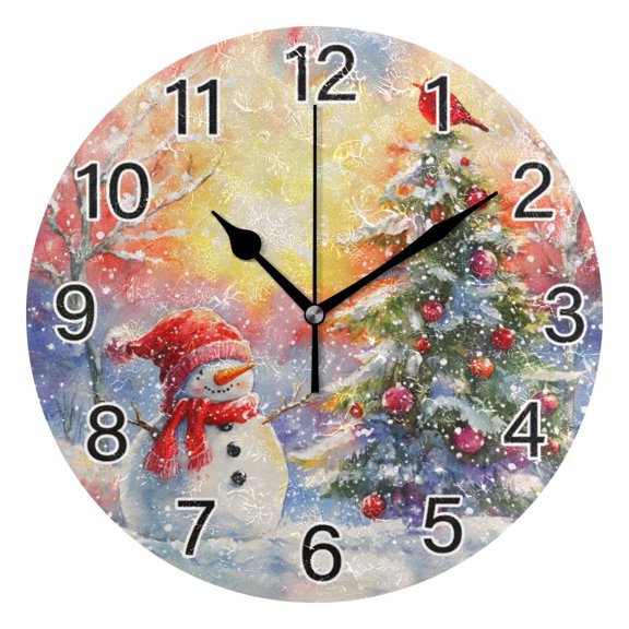 Ryvnso Snowman Tree Sunset Wall Clock Non Ticking Silent Kitchen Clock Battery Operated Clocks 10 inch