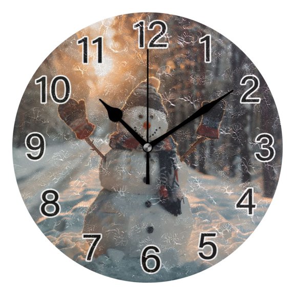 Ryvnso Snowman and Sunset Wall Clock Non Ticking Silent Kitchen Clock Battery Operated Clocks 10 inch