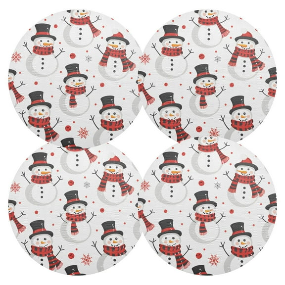 Ryvnso Snowman on White Round Plate Mats Dining Table Placemat Set of 4 for Holiday Decoration