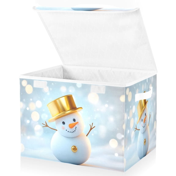 Ryvnso Snowman with Hat Large Lidded Foldable Storage Baskets Cubes Boxes Lids Bin for Home