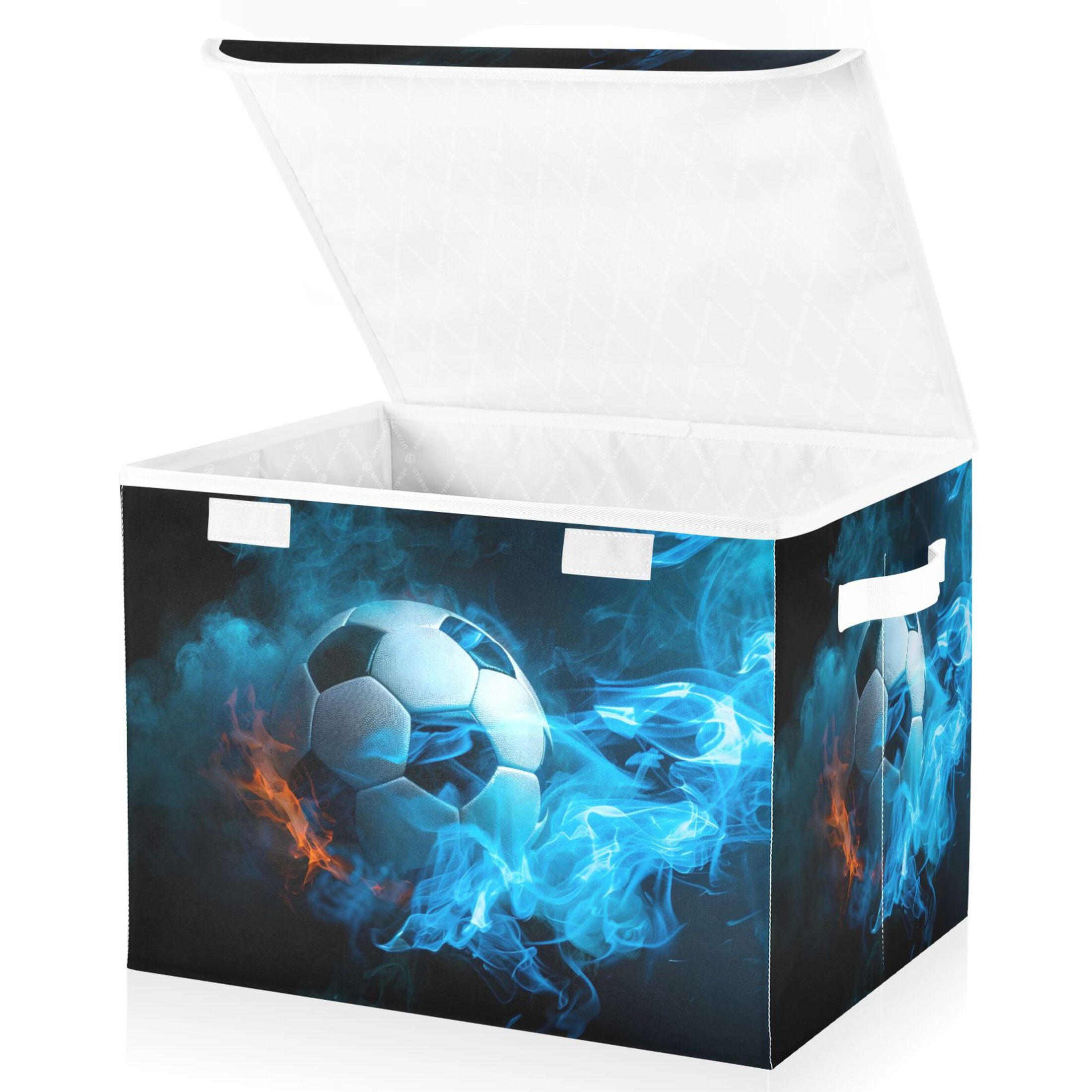 Ryvnso Soccer Ball with Fire Large Lidded Foldable Storage Baskets Cubes Boxes Lids Bin for Home