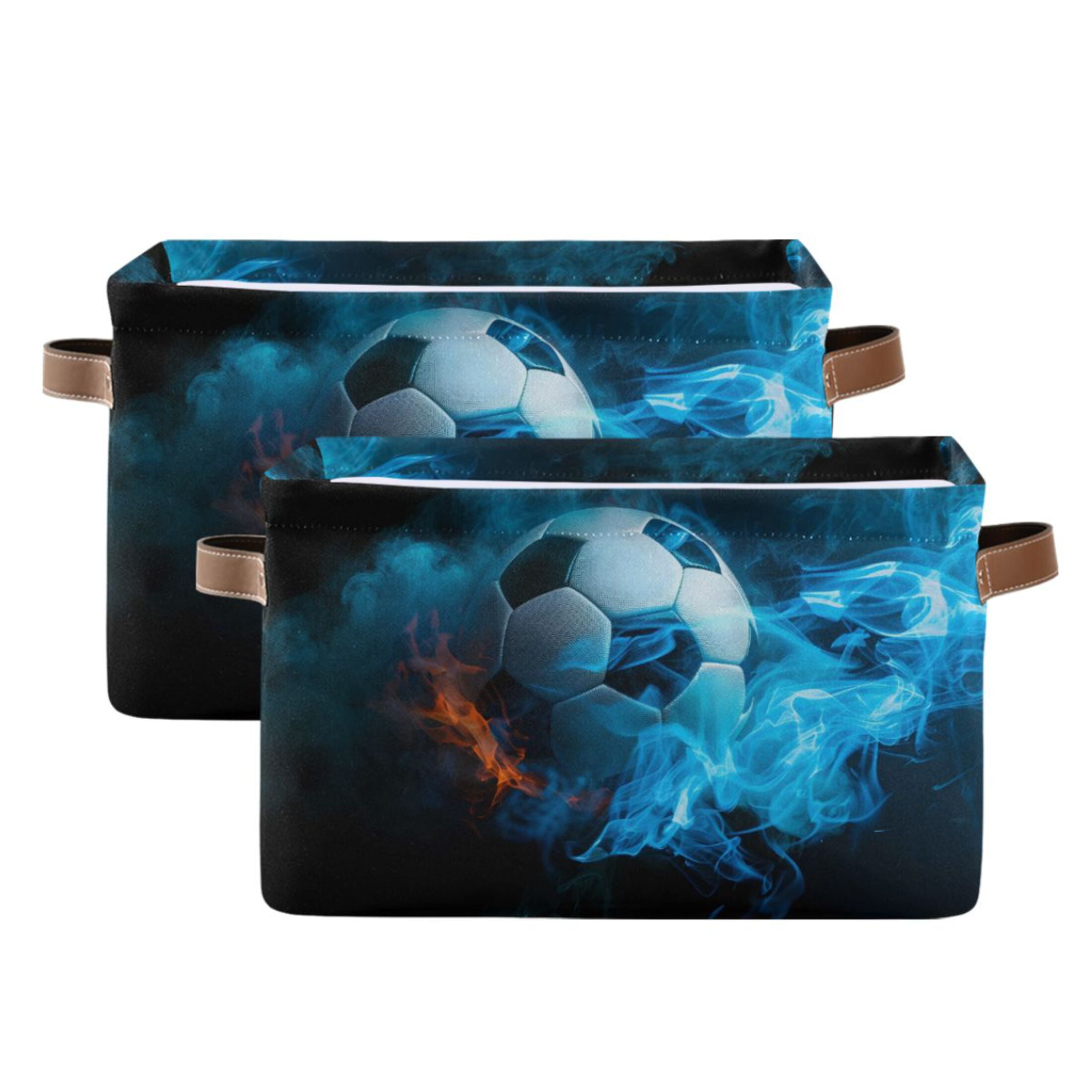 Ryvnso Soccer Ball with Fire Storage Basket Large Bin Foldable Boxes Toys Organizer 14.2x10.2x8.3in 2 PCs