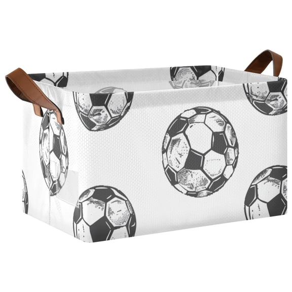 Ryvnso Soccer Balls Football Pattern Storage Bins Large Basket Foldable Cube Toys Organizer with Handles 1 PC