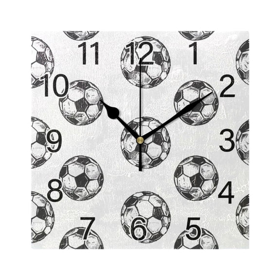 Ryvnso Soccer Balls Football Pattern Wall Clock Square Silent Non-Ticking Battery Operated 7.78"