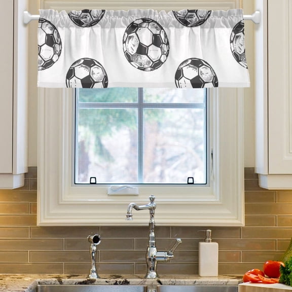 Ryvnso Soccer Balls Football Pattern Window Valance Kitchen Farmhouse Rod Pocket Short Curtain 54x18 inch