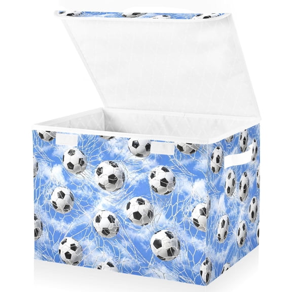Ryvnso Soccer Sky with Net Storage Bins Lidded Foldable Organizer Containers Baskets Cube