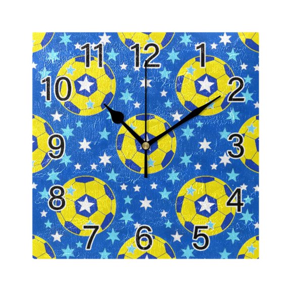 Ryvnso Soccer Star Footballs Wall Clock Square Silent Non-Ticking Battery Operated 7.78"