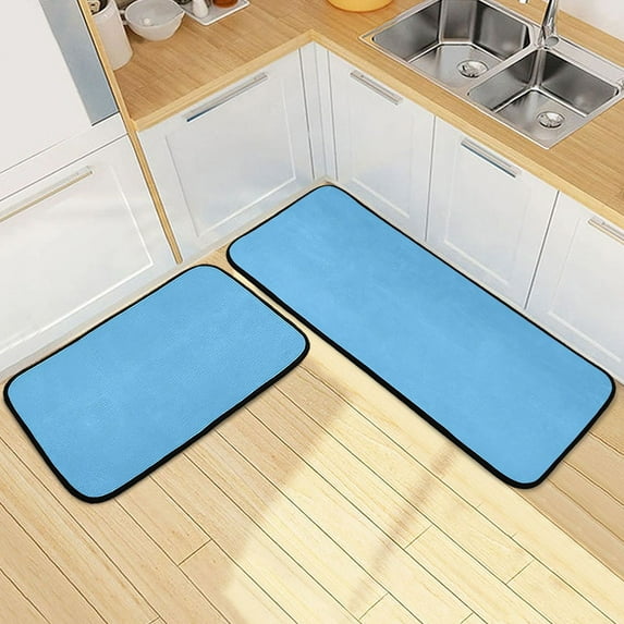 Ryvnso Solid Blue Color Kitchen Rugs Set Non Slip Runner Mats for Dining Room