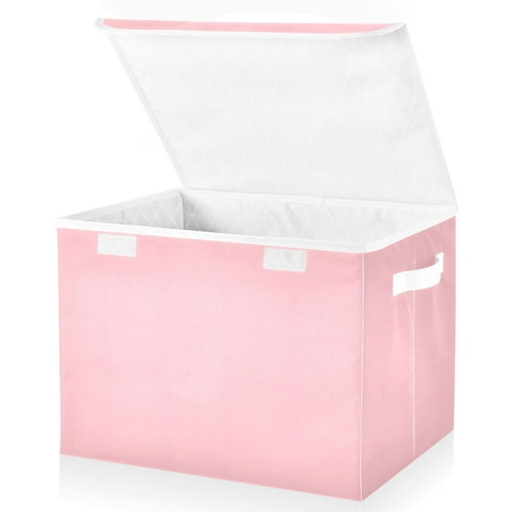 Ryvnso Solid Pink Large Lidded Foldable Storage Baskets Cubes Boxes Lids Bin for Home