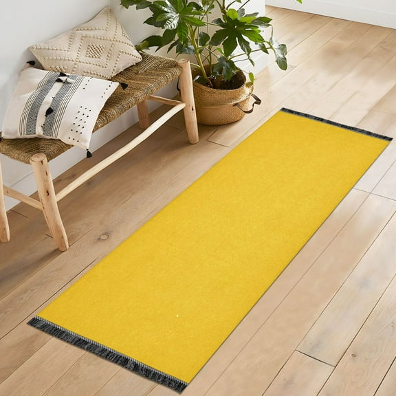 Ryvnso Solid Yellow Bedroom Runner Rug 2'x6' Hallway Area Carpet Non Slip Entryway Mat with Tassels