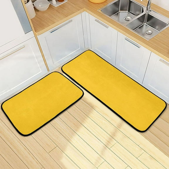 Ryvnso Solid Yellow Kitchen Rugs Set Non Slip Runner Mats for Dining Room