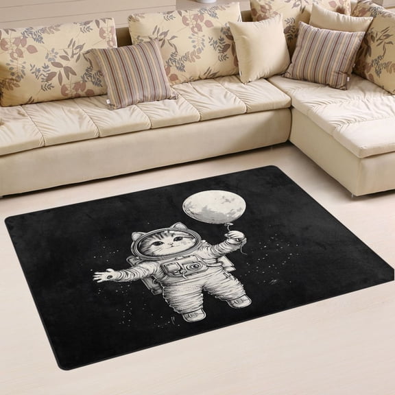 Ryvnso Space Cute Cat Area Floor Mat Non-Slip Carpet Soft Rugs Doormats 31" x 20"