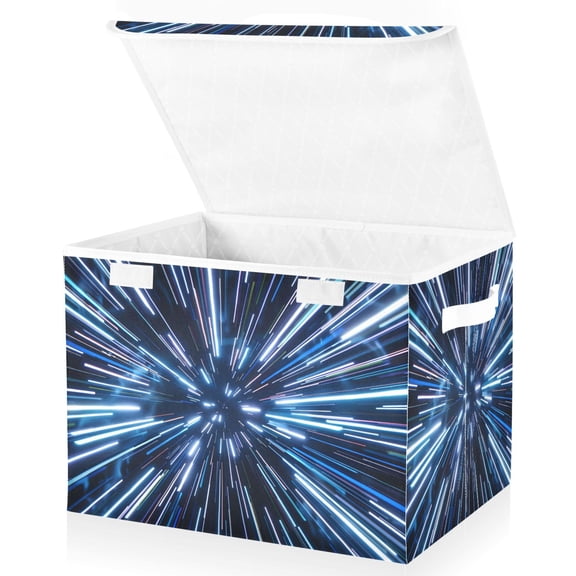 Ryvnso Space Light Blue Neon Stripes Large Lidded Foldable Storage Baskets Cubes Boxes Lids Bin for Home