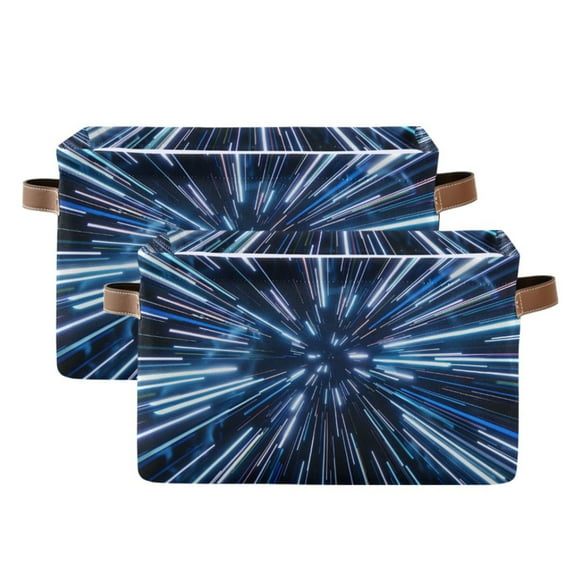 Ryvnso Space Light Blue Neon Stripes Storage Basket Large Bin Foldable Boxes Toys Organizer 14.2x10.2x8.3in 2 PCs