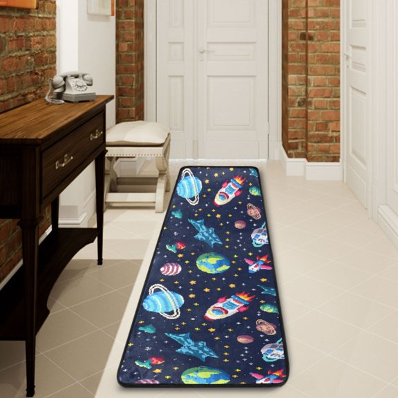 Ryvnso Space Stars Planet Hallway Runner Rugs Floor Carpet Non Slip Entryway Mat 2' x 6'