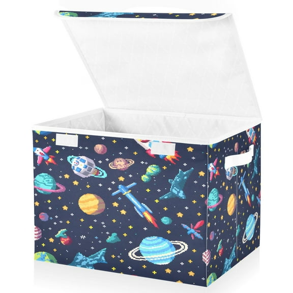 Ryvnso Space Stars Planet Large Lidded Foldable Storage Baskets Cubes Boxes Lids Bin for Home