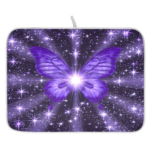 Ryvnso Sparkling Butterfly Purple-a7 Dish Drying Mat for Kitchen Countertop 18x24 Large Dish Pad Drainer Rack Dish Sink Mats