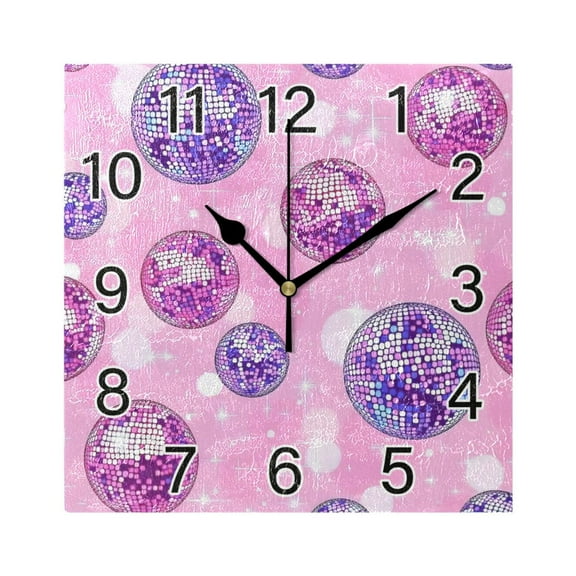 Ryvnso Sparkling Disco Balls Wall Clock Square Silent Non-Ticking Battery Operated 7.78"