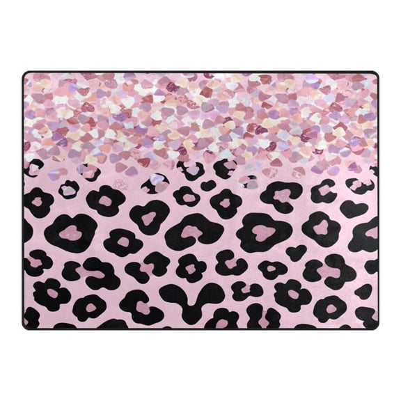 Ryvnso Sparkling Glitter Leopard Area Rug Floor Mats Non-Slip Home Carpet 80 x 58 inch