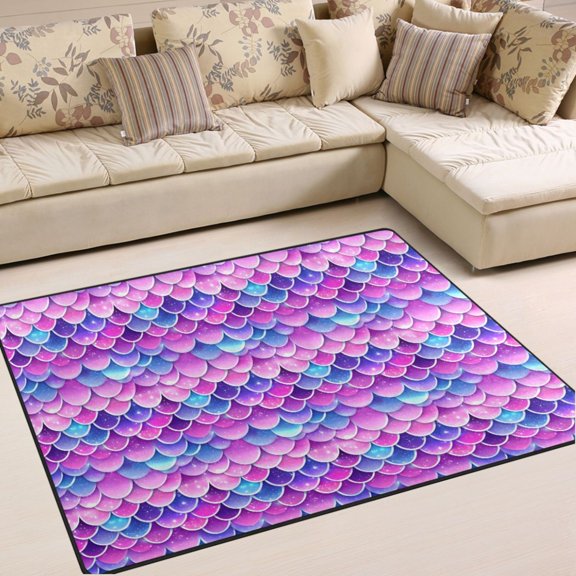 Ryvnso Sparkling Mermaid Scales Area Rug Floor Mats Non-Slip Home Carpet 63 x 48 inch