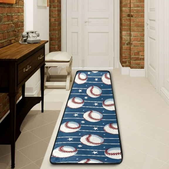 Ryvnso Sport Baseball Star Stipes Hallway Runner Rugs Floor Carpet Non Slip Entryway Mat 2' x 6'