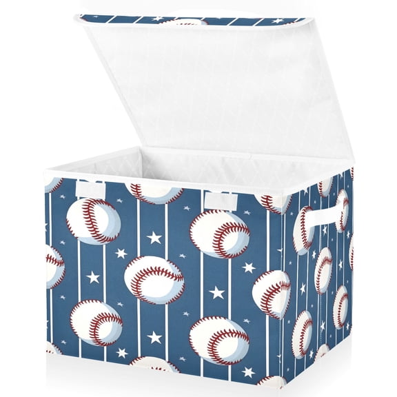 Ryvnso Sport Baseball Star Stipes Large Lidded Foldable Storage Baskets Cubes Boxes Lids Bin for Home