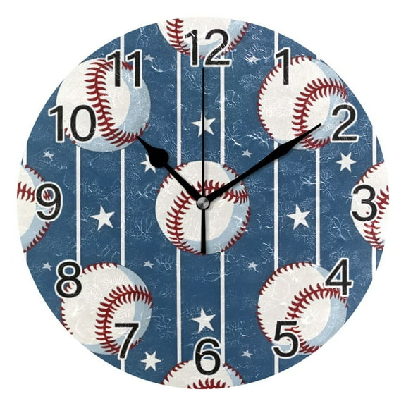 Ryvnso Sport Baseball Star Stipes Wall Clock Non Ticking Silent Kitchen Clock Battery Operated Clocks 10 inch