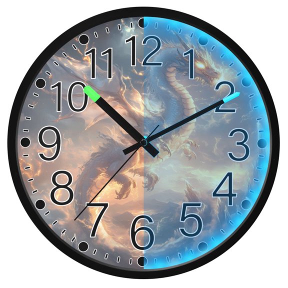 Ryvnso Spread Wings Dragon 12 Inch Night Light Wall Clock Silent Battery Operated Luminous Clocks
