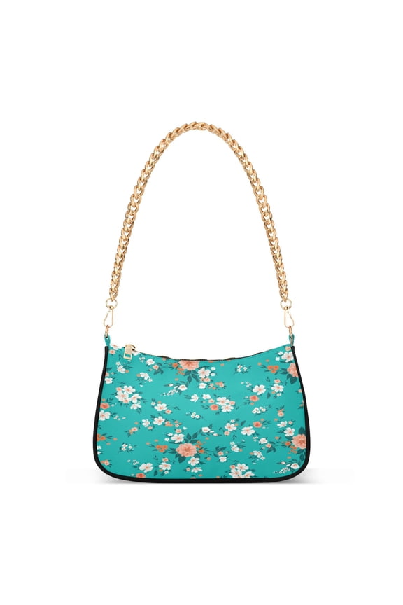 Spring Floral Womens Chain Shoulder Bag Tote Handbags Clutch Hobo Purse with Zipper for Travel