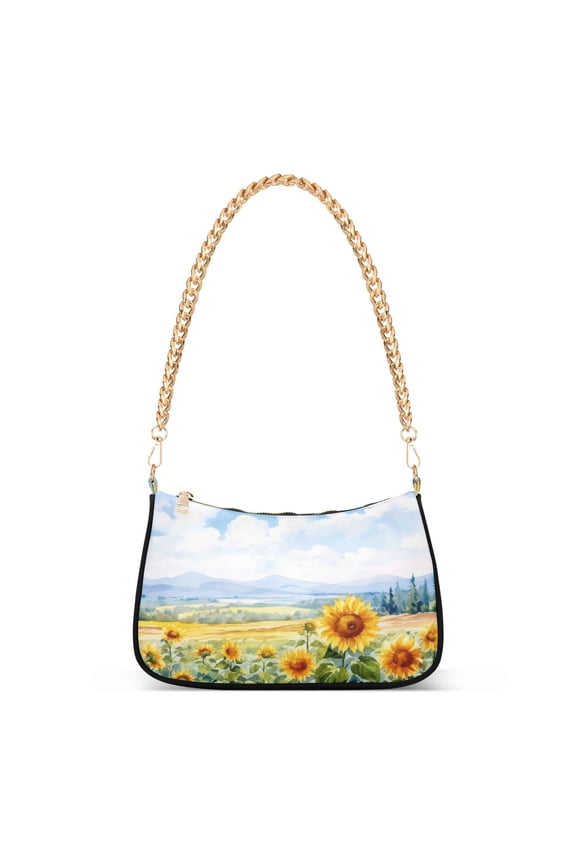Spring Sunflower Womens Chain Shoulder Bag Tote Handbags Clutch Hobo Purse with Zipper for Travel