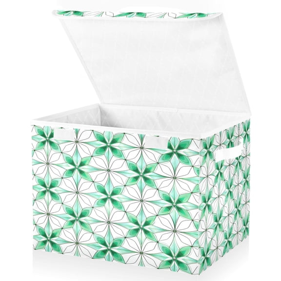 Ryvnso St Patrick Artistic Clover Large Lidded Foldable Storage Baskets Cubes Boxes Lids Bin for Home