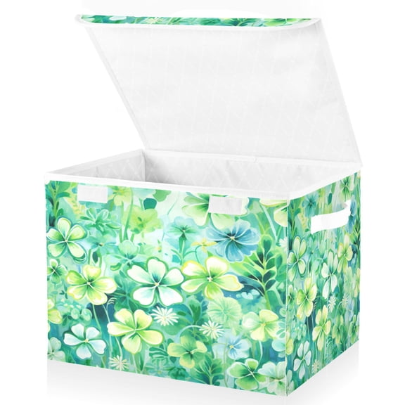 Ryvnso St Patrick Clover Flower Large Lidded Foldable Storage Baskets Cubes Boxes Lids Bin for Home