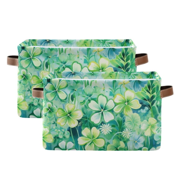 Ryvnso St Patrick Clover Flower Storage Basket Large Bin Foldable Boxes Toys Organizer 14.2x10.2x8.3in 2 PCs
