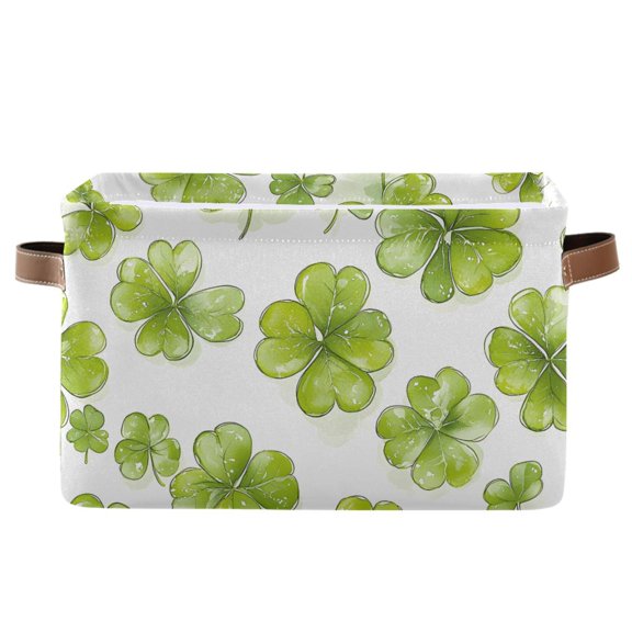 Ryvnso St. Patrick Clover Storage Basket Large Bin Foldable Boxes Toys Organizer 14.2x10.2x8.3in 1 PC
