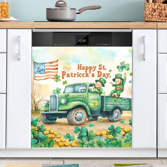 Ryvnso St Patricks Day Truck Scene Dishwasher Magnetic Refrigerator Magnet Cover Kitchen Home Decorative 23"x26"