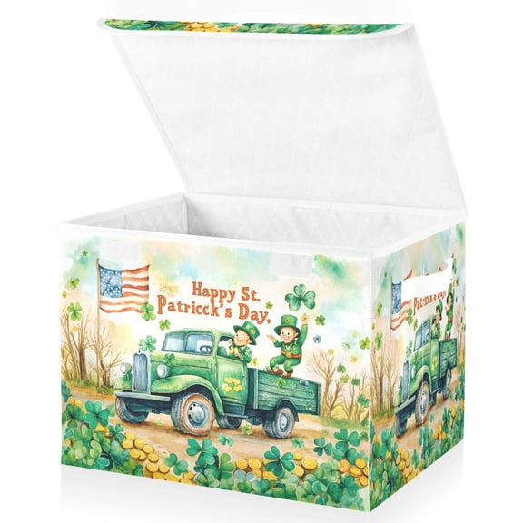 Ryvnso St Patricks Day Truck Scene Large Lidded Foldable Storage Baskets Cubes Boxes Lids Bin for Home