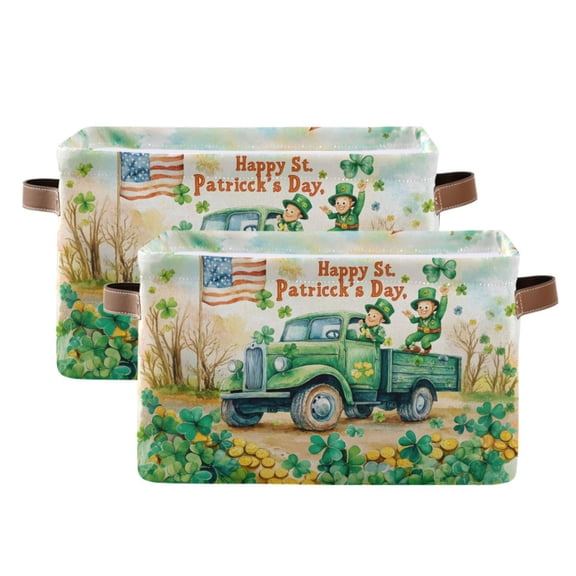 Ryvnso St Patricks Day Truck Scene Storage Basket Large Bin Foldable Boxes Toys Organizer 14.2x10.2x8.3in 2 PCs