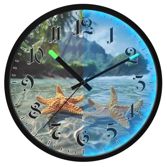 Ryvnso Star Fish in Summer 12 Inch Night Light Wall Clock Luminous Silent Battery Operate Clocks