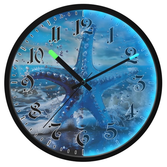 Ryvnso Star Fish on Beach 12 Inch Night Light Wall Clock Luminous Silent Battery Operate Clocks