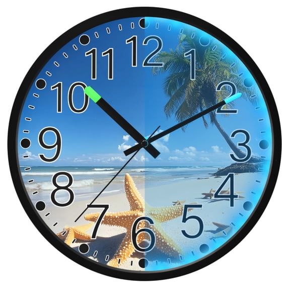 Ryvnso Starfish Beach Coconut 12 Inch Night Light Wall Clock Silent Battery Operated Luminous Clocks