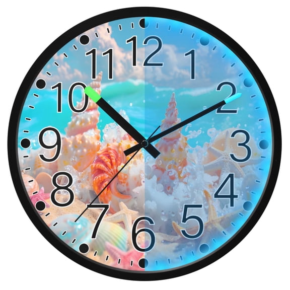 Ryvnso Starfish Conch on Beach 12 Inch Night Light Wall Clock Silent Battery Operated Luminous Clocks