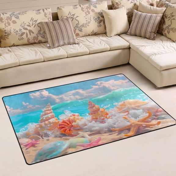 Ryvnso Starfish Conch on Beach Area Floor Mat Non-Slip Carpet Soft Rugs Doormats 31" x 20"