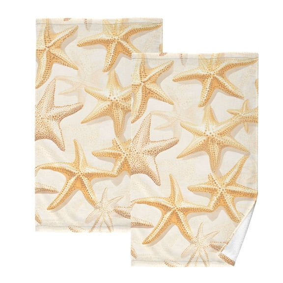 Ryvnso Starfish Pattern Cotton Hand Towels Sets Face Towel 2 PCs Bathroom Decorative