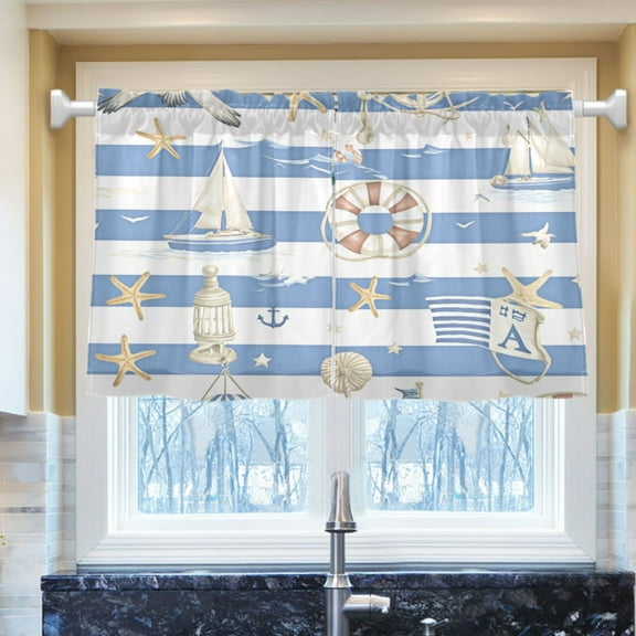 Ryvnso Starfish Sailboat Half Curtains Sets Tier 2 Panels Short Curtain Rod Pocket 27"W x 24"L
