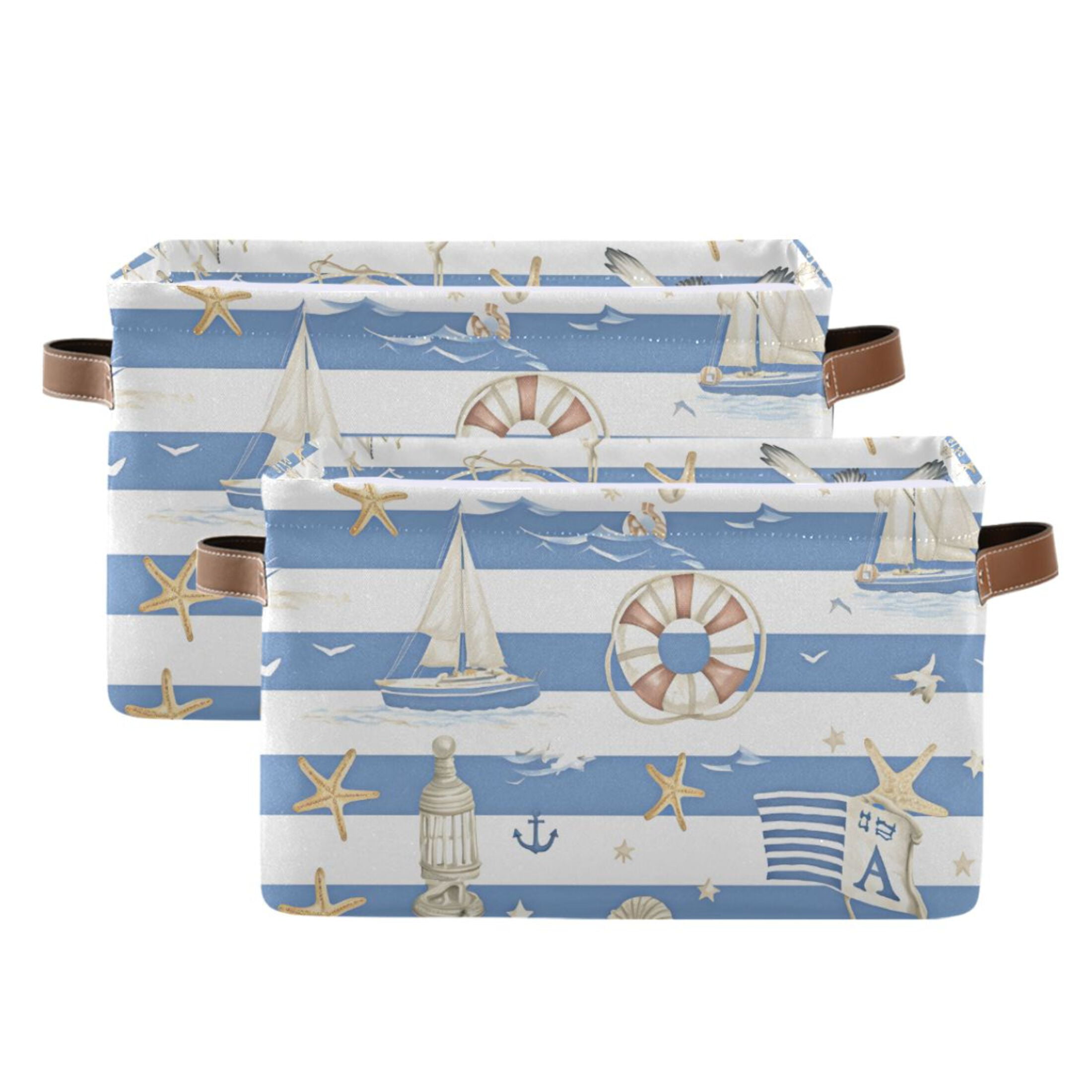 Ryvnso Starfish Sailboat Storage Basket Large Bin Foldable Boxes Toys Organizer 14.2x10.2x8.3in 2 PCs