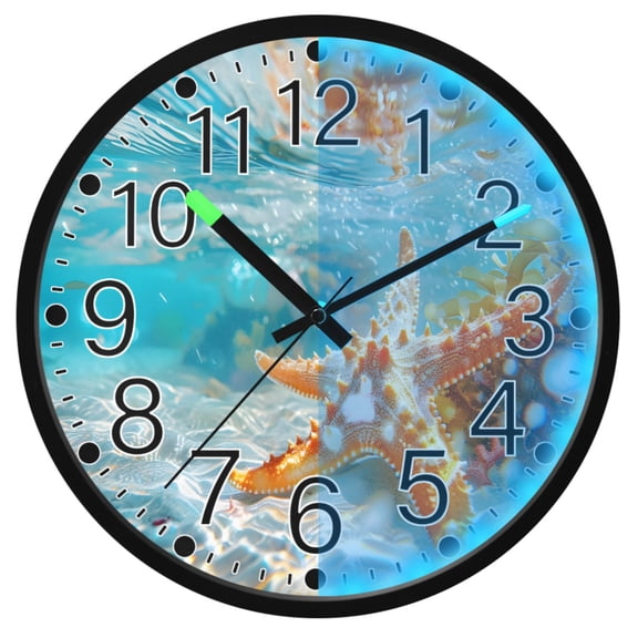 Ryvnso Starfish Sea Star 12 Inch Night Light Wall Clock Silent Battery Operated Luminous Clocks