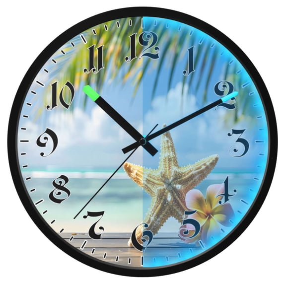 Ryvnso Starfish Sea Star Flower 12 Inch Night Light Wall Clock Luminous Silent Battery Operate Clocks